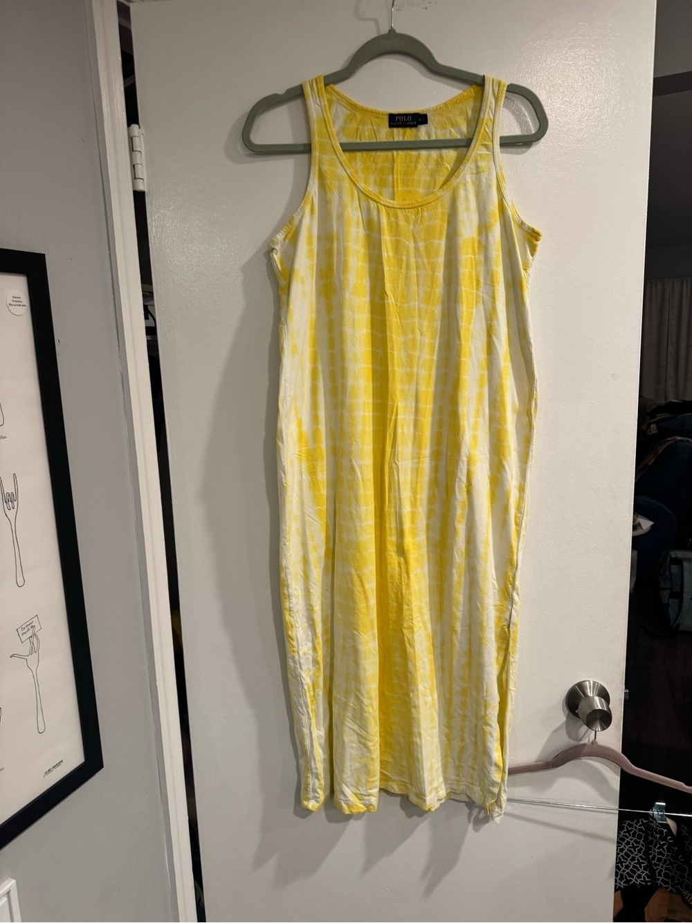 Polo by Ralph Lauren Yellow & White Tie-Dye Maxi Tank Dress